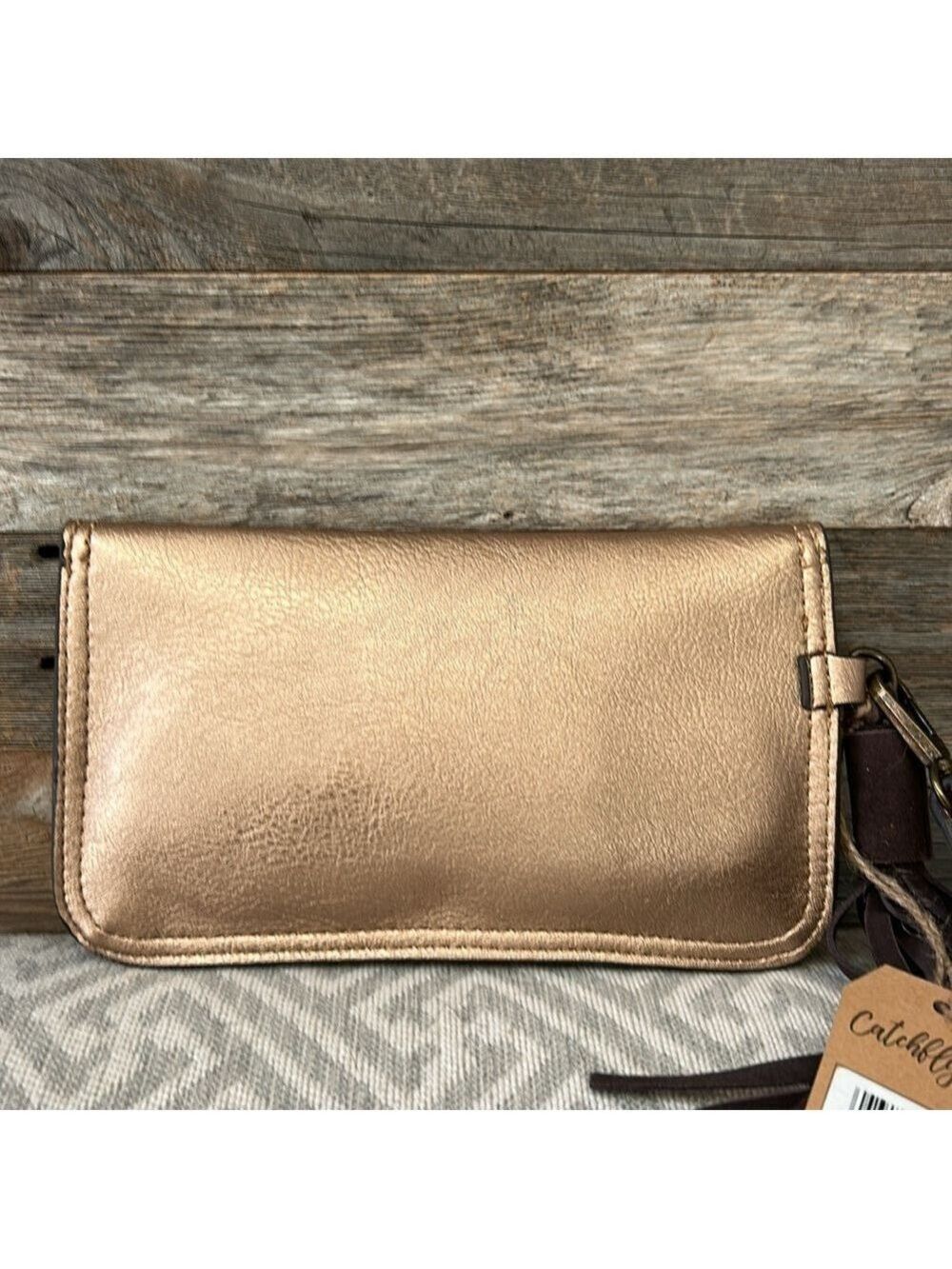 Catchfly Gold Leather Wristlet Clutch with Tassel NWT - Picture 3 of 8